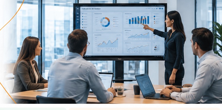 Equipo analizando información y soluciones de gestión